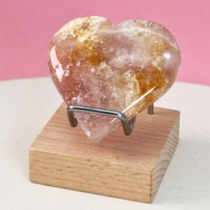 Agat Blomst Hjerte Krystal Sten i holder på rosa baggrund