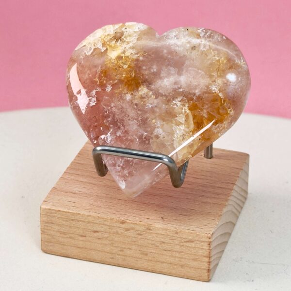 Agat Blomst Hjerte Krystal Sten i holder på rosa baggrund
