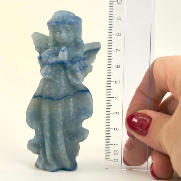 Blå Aventurin Engel figur med blågrøn farve healingkrystal til hals chakra, mental fokus og spirituel beskyttelse gennem klar kommunikation