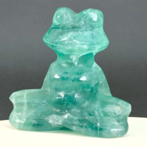 Fluorit Grøn Meditationsfrø krystal sten på sort baggrund