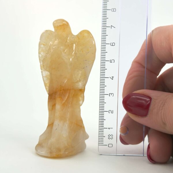 Golden Healer Engel Krystal Sten med lineal på hvid baggrund