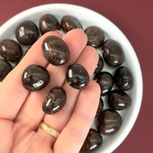 Granat Lommesten krystal sten samling på rød baggrund