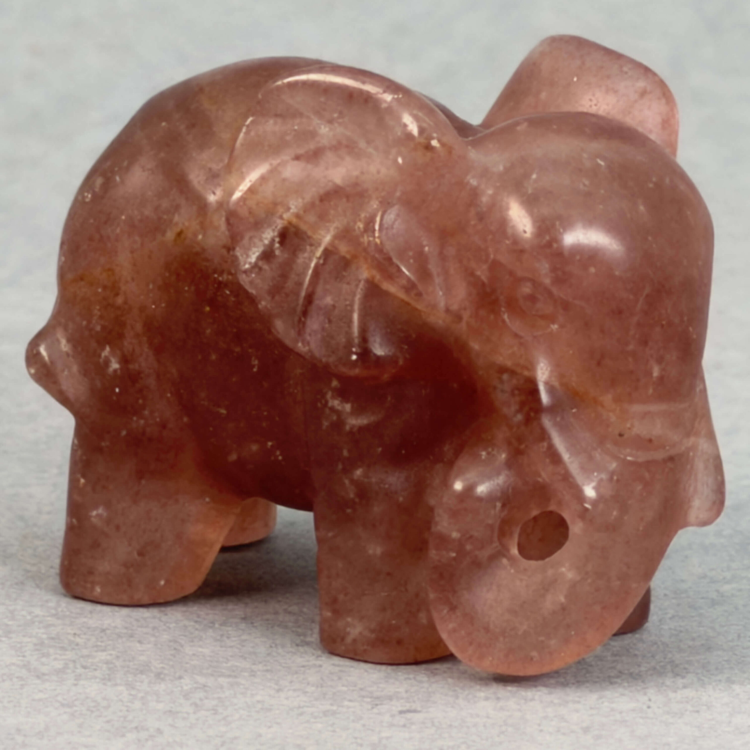 Krystal elefant 5 cm sten jordbærkvarts