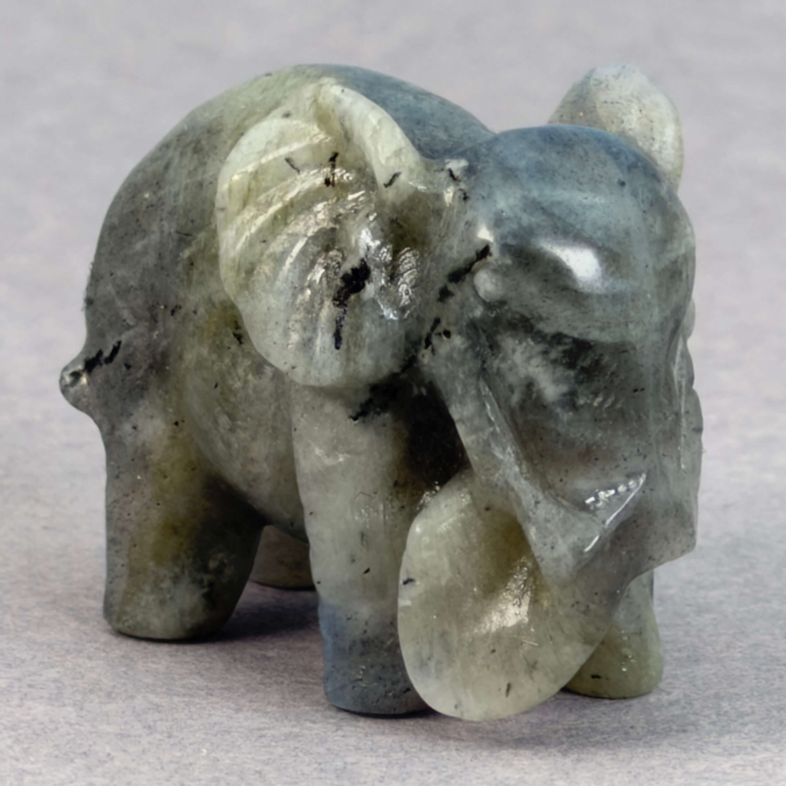 Krystal elefant 5 cm sten labradorit