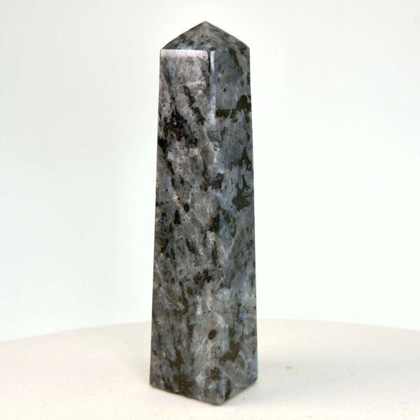 Larvikit Tårn krystal sten på hvid baggrund