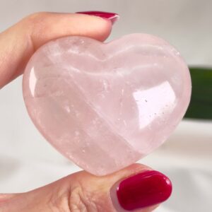 Rosakvarts Hjerte Krystal Sten på hvid baggrund i hånd