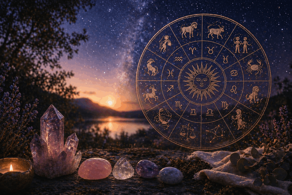 Stjernetegn - Hvilke krystaller passer til dig? 1 Stjernetegn og krystaller guide med healingssæt til stjernetegn, fire udvalgte lommesten og astrologisk inspiration til balance, energi og personlig udvikling