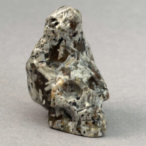 Krystal ravn på kranie figur med detaljeret udskæring, symbol på transformation, indsigt og livets cyklus i unik dekorativ krystalform