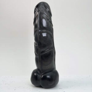 Obsidian Sølv Penis krystal med sort overflade og sølvskinnende refleksion