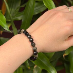 Obsidian Guld armbånd med gyldne refleksioner som beskyttende krystalsmykke til styrke og balance