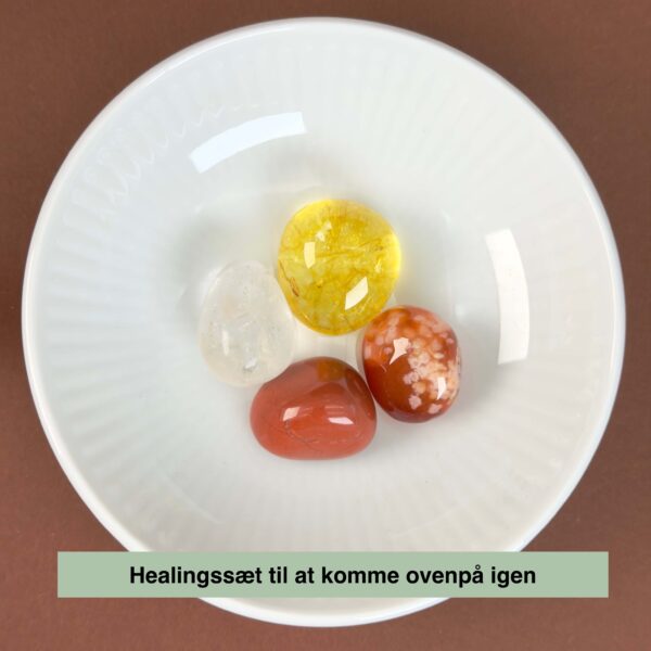 Healingssæt til ovenpå igen med karneol, rød jaspis, citrin og bjergkrystal