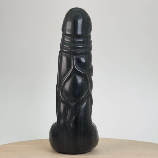 Obsidian sølv penis udskåret i vulkansk naturkrystal