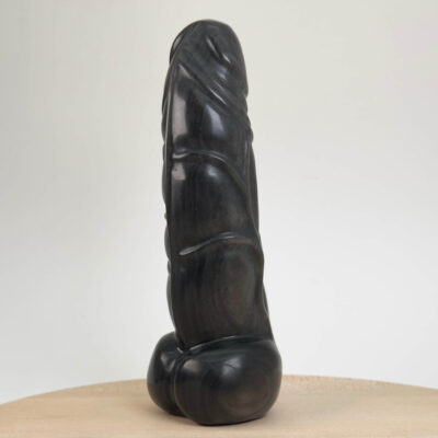 Obsidian sølv penis udskåret i vulkansk naturkrystal