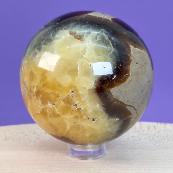 Septarie kugle med naturlige gyldne årer og varme jordfarver, som symboliserer grounding, balance og indre styrke.