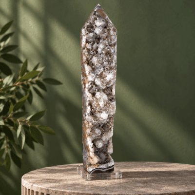 XXL Agat Druzy Tårn fra Brasilien Nr. 01 på 43 cm med stor naturlig druzyflade